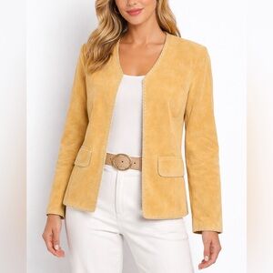 Tony Lewis Yellow Suede Leather Jacket Women’s Size S Whipstitch Trim